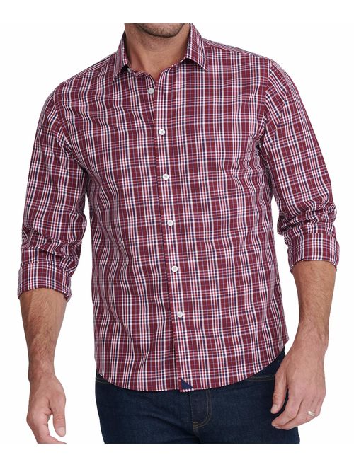 UNTUCKit Chevalier - Untucked Shirt for Men Long Sleeve, Wrinkle-Free, Red Navy & White Plaid