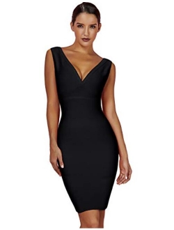 Maketina Women's Rayon Sexy V Neck Backless Club Cocktail Bodycon Party Bandage Dress