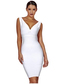 Maketina Women's Rayon Sexy V Neck Backless Club Cocktail Bodycon Party Bandage Dress