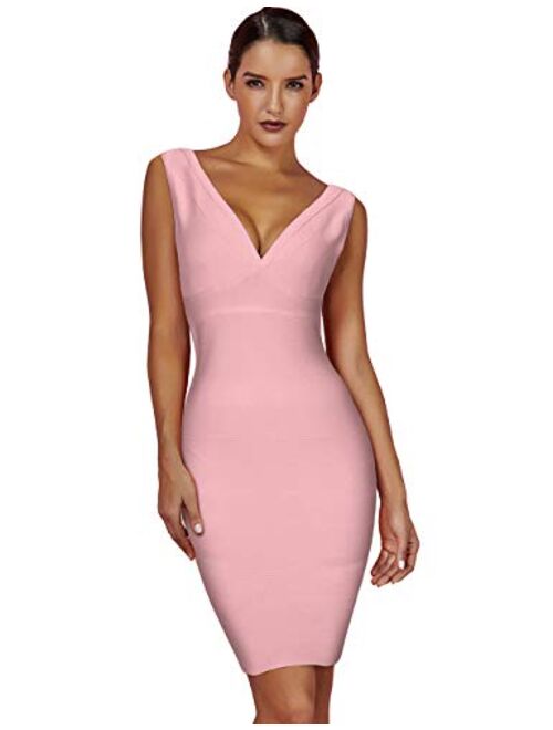 Maketina Women's Rayon Sexy V Neck Backless Club Cocktail Bodycon Party Bandage Dress