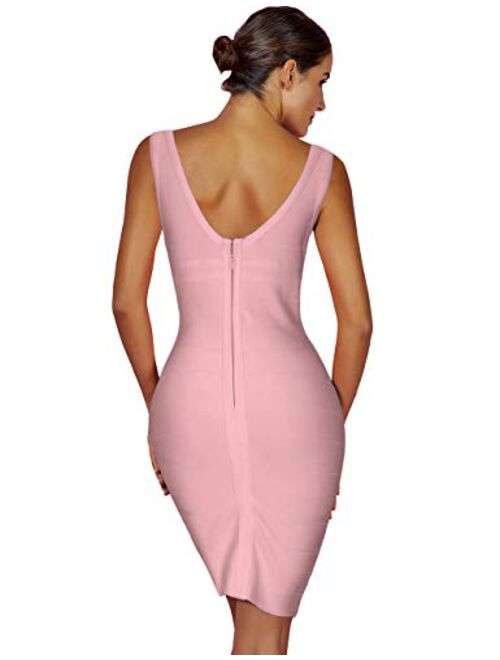 Maketina Women's Rayon Sexy V Neck Backless Club Cocktail Bodycon Party Bandage Dress