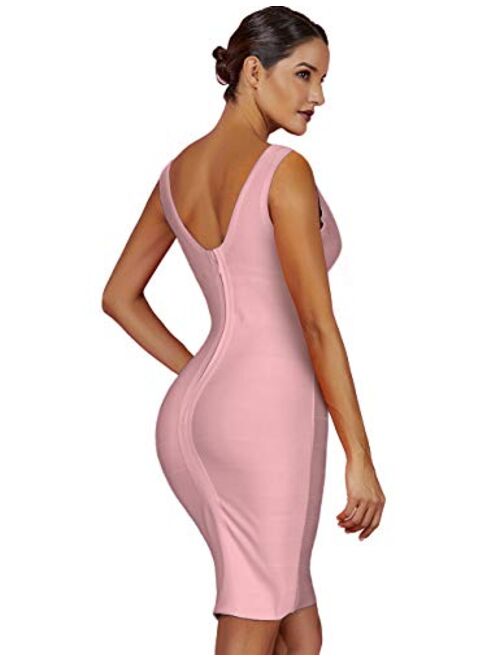 Maketina Women's Rayon Sexy V Neck Backless Club Cocktail Bodycon Party Bandage Dress