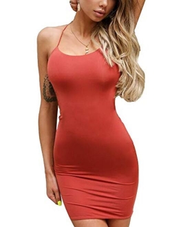 Eliacher Backless Dress Women's Spaghetti Strap Sexy Clubwear Bodycon Mini Dress