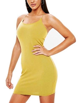 Eliacher Backless Dress Women's Spaghetti Strap Sexy Clubwear Bodycon Mini Dress