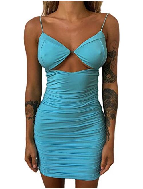 Eliacher Backless Dress Women's Spaghetti Strap Sexy Clubwear Bodycon Mini Dress