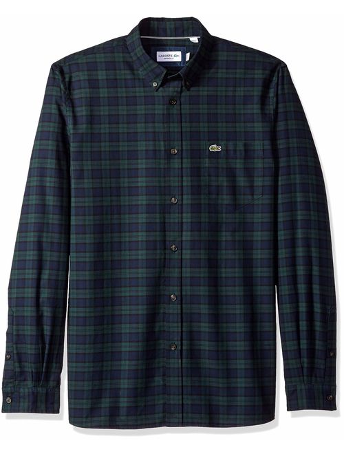 Lacoste Men's Long Sleeve Regular Fit Plaid Button Down