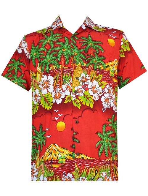 Hawaiian Shirt Mens Flower Leaf Beach Aloha Party Casual Holiday Short Sleeve