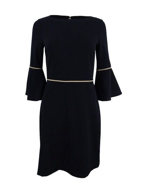 Tommy Hilfiger Women's Scuba Crepe Bell Sleeve Dress with Gold Piping