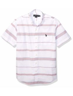 Men's Short Sleeve Horizontal Stripe Poplin Sport Shirt