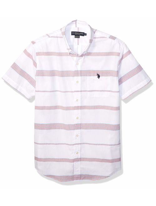 U.S. POLO ASSN. Men's Short Sleeve Horizontal Stripe Poplin Sport Shirt