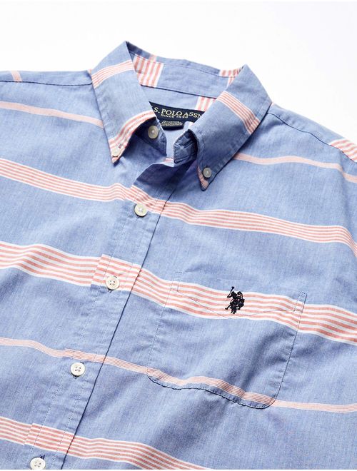 U.S. POLO ASSN. Men's Short Sleeve Horizontal Stripe Poplin Sport Shirt