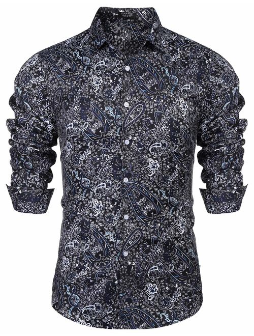 COOFANDY Men's Floral Dress Shirt Slim Fit Casual Paisley Printed Shirt Long Sleeve Button Down Shirts