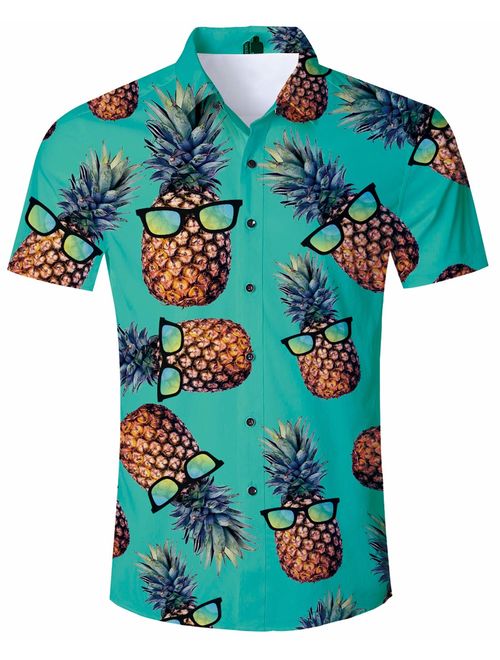 Jubestar Men's Hawaiian Shirt 3D Tropical Summer Aloha Short Sleeve Button Down Shirt