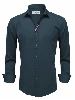 TAM WARE Mens Casual Slim Fit Contrast Inner Long Sleeve Button Down Shirt