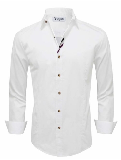 TAM WARE Mens Casual Slim Fit Contrast Inner Long Sleeve Button Down Shirt