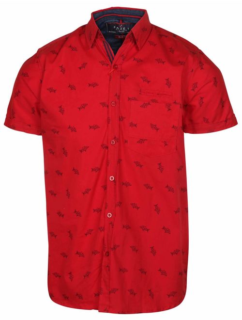 9 Crowns Men's All Over Print Button Up Slim Fit Casual Shirt