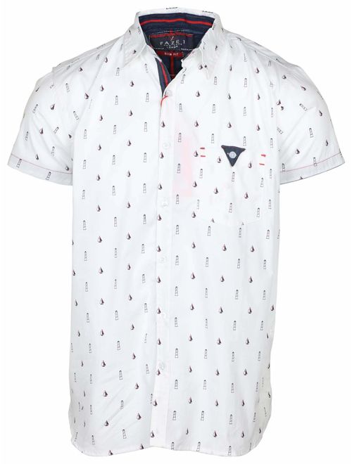 9 Crowns Men's All Over Print Button Up Slim Fit Casual Shirt