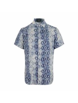 UPAAN Men's Shirts Short Sleeve Disco Snakeskin Printed Button Down Casual Shirt