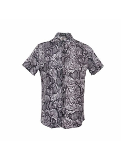 UPAAN Men's Shirts Short Sleeve Disco Snakeskin Printed Button Down Casual Shirt