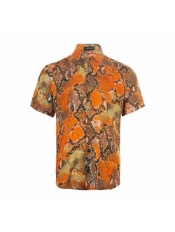 UPAAN Men's Shirts Short Sleeve Disco Snakeskin Printed Button Down Casual Shirt