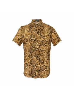 UPAAN Men's Shirts Short Sleeve Disco Snakeskin Printed Button Down Casual Shirt