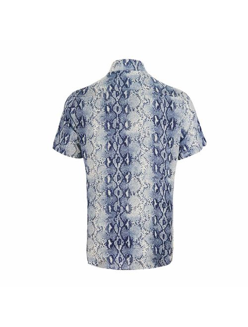 UPAAN Men's Shirts Short Sleeve Disco Snakeskin Printed Button Down Casual Shirt