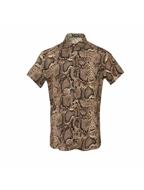 UPAAN Men's Shirts Short Sleeve Disco Snakeskin Printed Button Down Casual Shirt