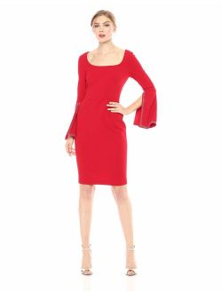 Women's Square Neck Sheath with Embellished Split Sleeve