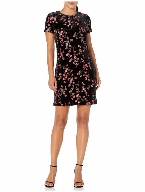 Calvin Klein Women's Short Sleeve Velvet Embroidered Shift Dress