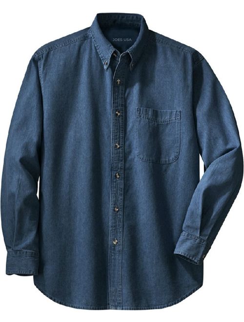 Men's Long Sleeve Denim Shirts in Sizes XS-6XL