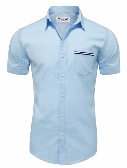 TAM WARE Mens Casual Chest Pocket Short Sleeve Winkle Free Button Down Shirts