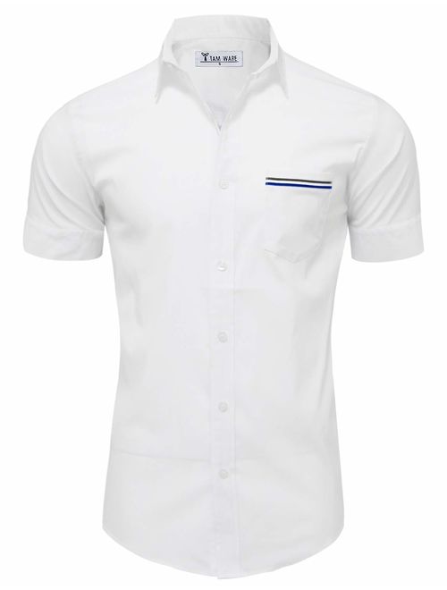 TAM WARE Mens Casual Chest Pocket Short Sleeve Winkle Free Button Down Shirts