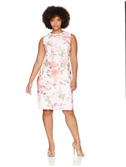 Women's Plus Size Printed Sheath Dress with Pearls at Neck