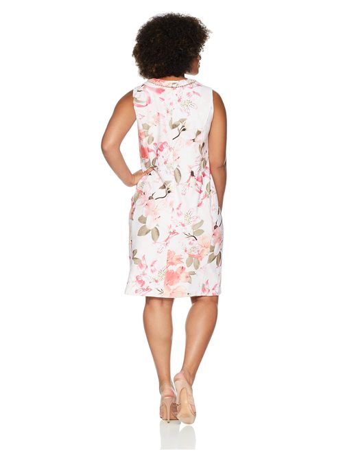 Calvin Klein Women's Plus Size Printed Sheath Dress with Pearls at Neck