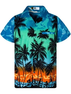 V.H.O. Funky Hawaiian Shirt Men Short-Sleeve Front-Pocket Beach Palm Multi Colors