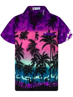 V.H.O. Funky Hawaiian Shirt Men Short-Sleeve Front-Pocket Beach Palm Multi Colors