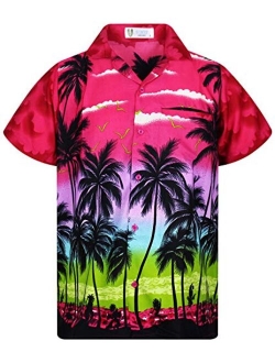 V.H.O. Funky Hawaiian Shirt Men Short-Sleeve Front-Pocket Beach Palm Multi Colors