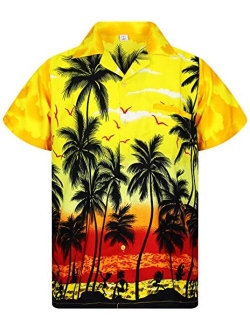 V.H.O. Funky Hawaiian Shirt Men Short-Sleeve Front-Pocket Beach Palm Multi Colors