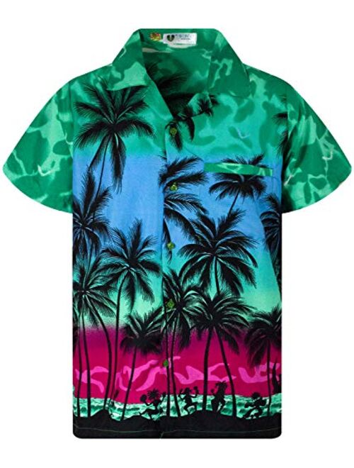 V.H.O. Funky Hawaiian Shirt Men Short-Sleeve Front-Pocket Beach Palm Multi Colors