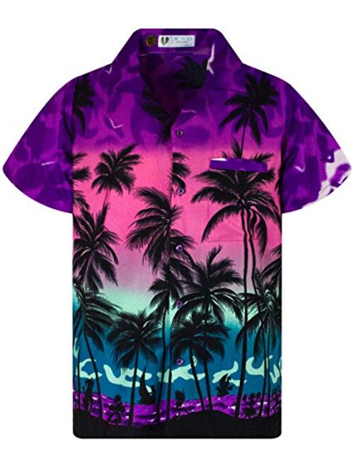 V.H.O. Funky Hawaiian Shirt Men Short-Sleeve Front-Pocket Beach Palm Multi Colors