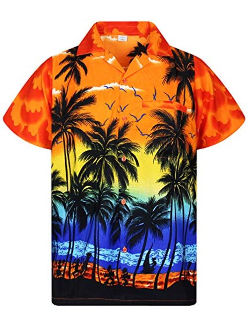 V.H.O. Funky Hawaiian Shirt Men Short-Sleeve Front-Pocket Beach Palm Multi Colors