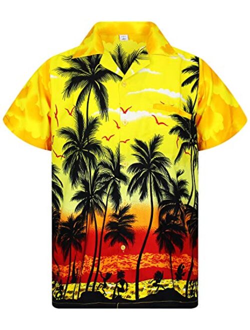 V.H.O. Funky Hawaiian Shirt Men Short-Sleeve Front-Pocket Beach Palm Multi Colors