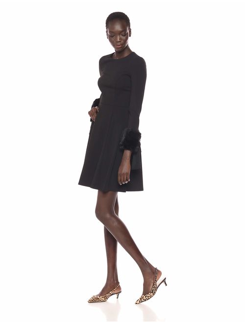 Calvin Klein Women's Long Sleeve Fit and Flare Dress with Faux Fur Trim