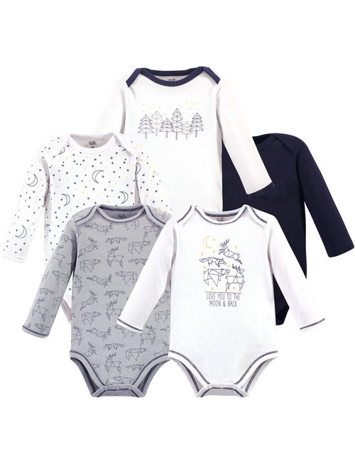 Touched by Nature Baby Boy Long-Sleeve Organic Bodysuits, 5-Pack