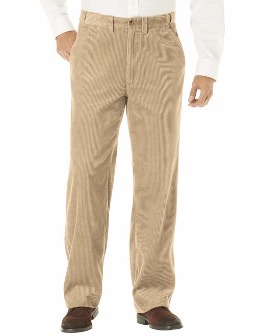 KingSize Men's Big and Tall Expandable Waist Corduroy Pleat-Front Pants