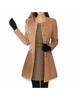 Dainzuy Women's Wool Lapel Trench Parka Winter Warm Double Breasted Pea Coat Outwear Long Jacket Overcoat