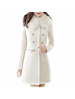 Dainzuy Women's Wool Lapel Trench Parka Winter Warm Double Breasted Pea Coat Outwear Long Jacket Overcoat