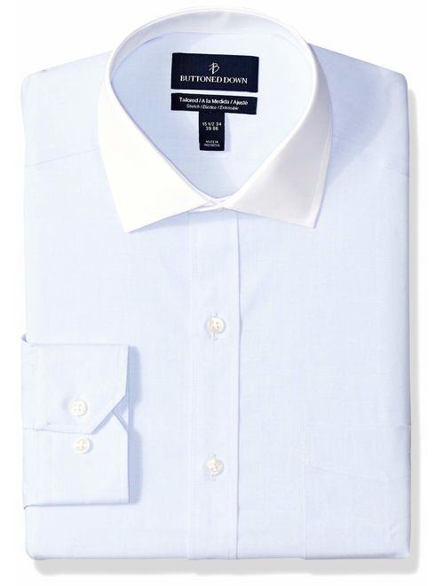 Amazon Brand - BUTTONED DOWN Men's Tailored Fit Stretch Poplin Dress Shirt, Supima Cotton Non-Iron, Spread-Collar