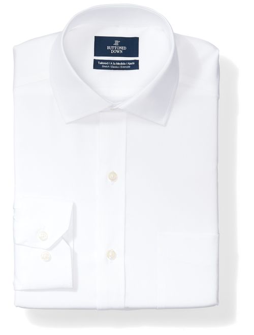 Amazon Brand - BUTTONED DOWN Men's Tailored Fit Stretch Poplin Dress Shirt, Supima Cotton Non-Iron, Spread-Collar