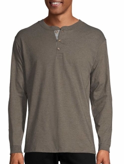 Men's and Big Men's Beefy Heavyweight Long Sleeve Three-Button Henley, Up To Size 3XL